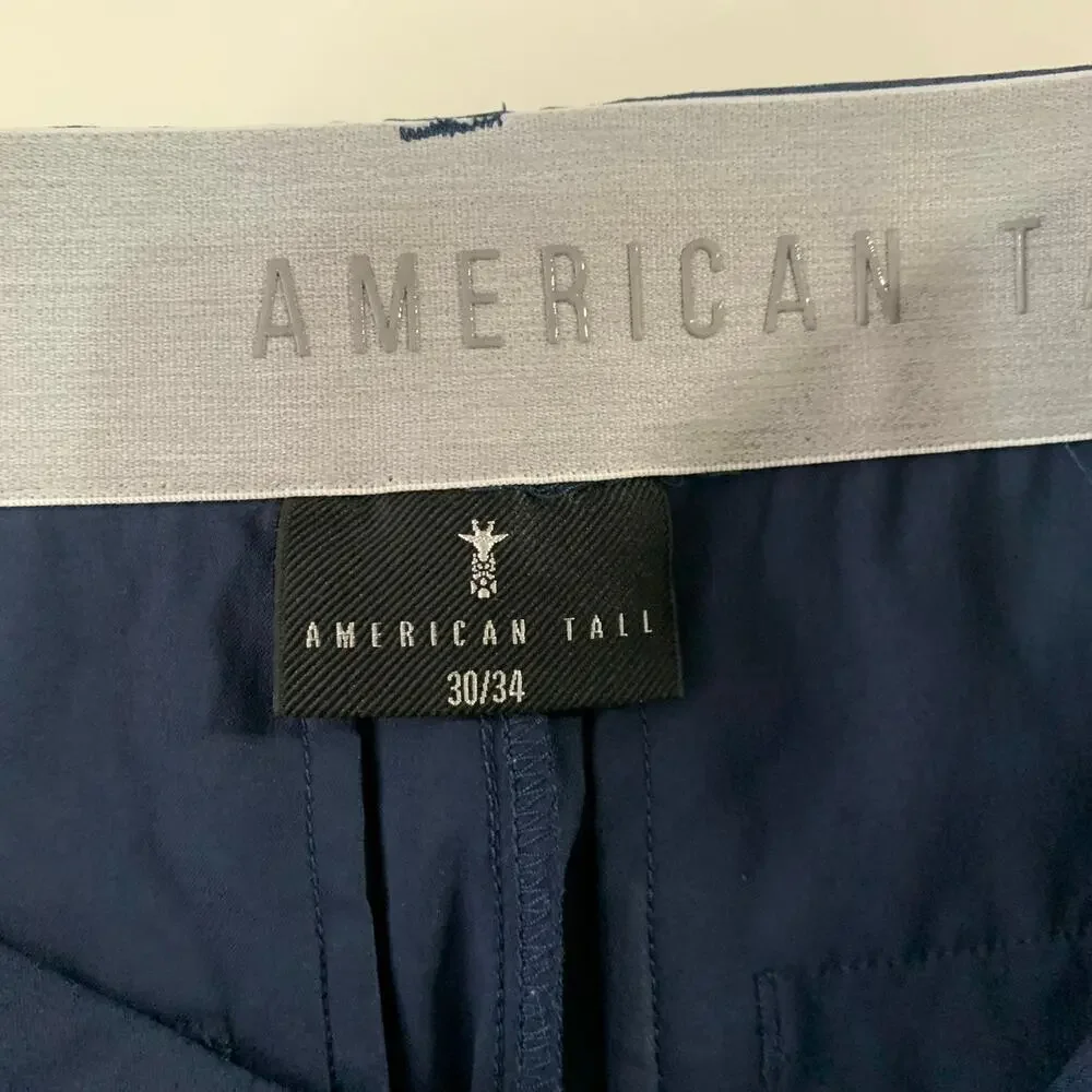 American Tall Tapered Fit Stretch Dress Pants Tall Men 30/34 Marine Navy